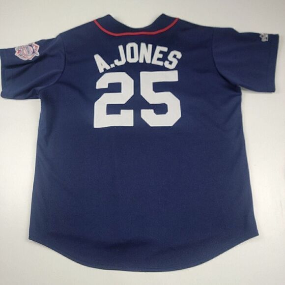 Vintage 90s Majestic MLB Atlanta Braves Andruw Jones #25 Jersey Men's 2XL Navy - Picture 10 of 13